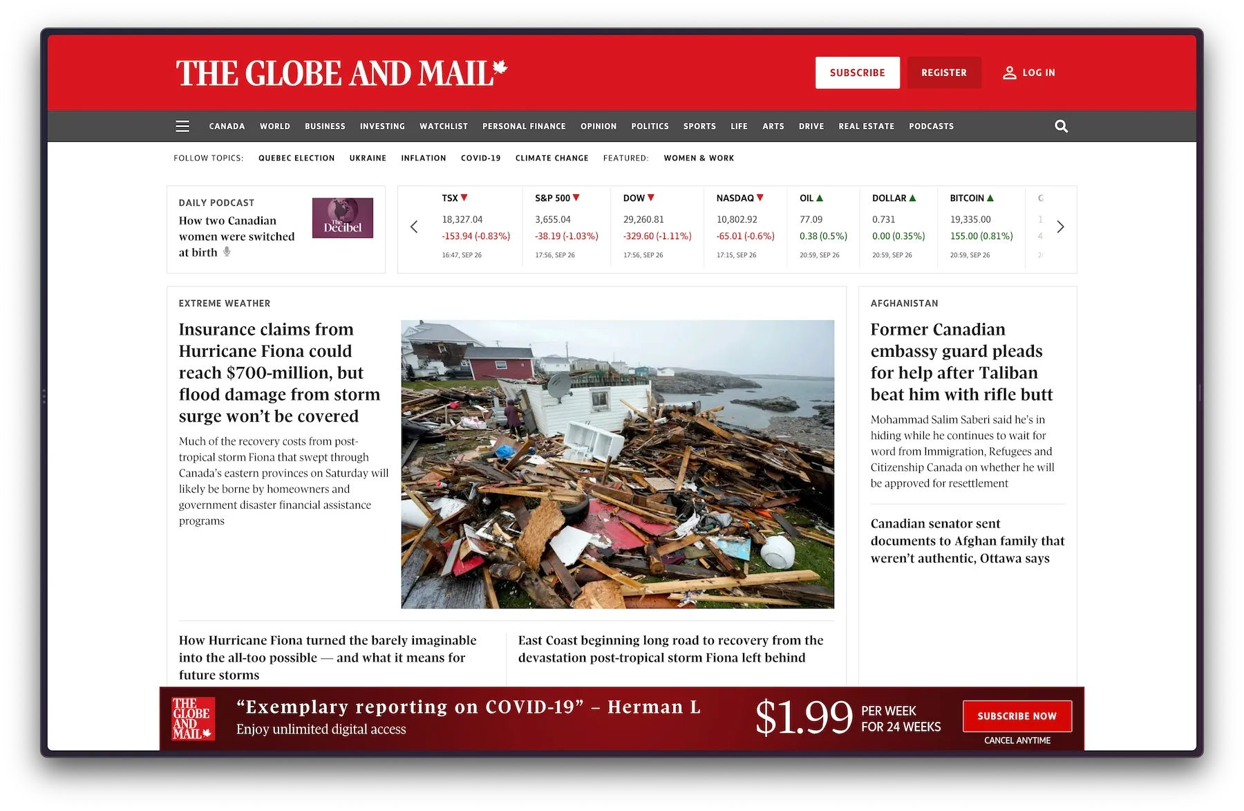 The Globe and Mail home page