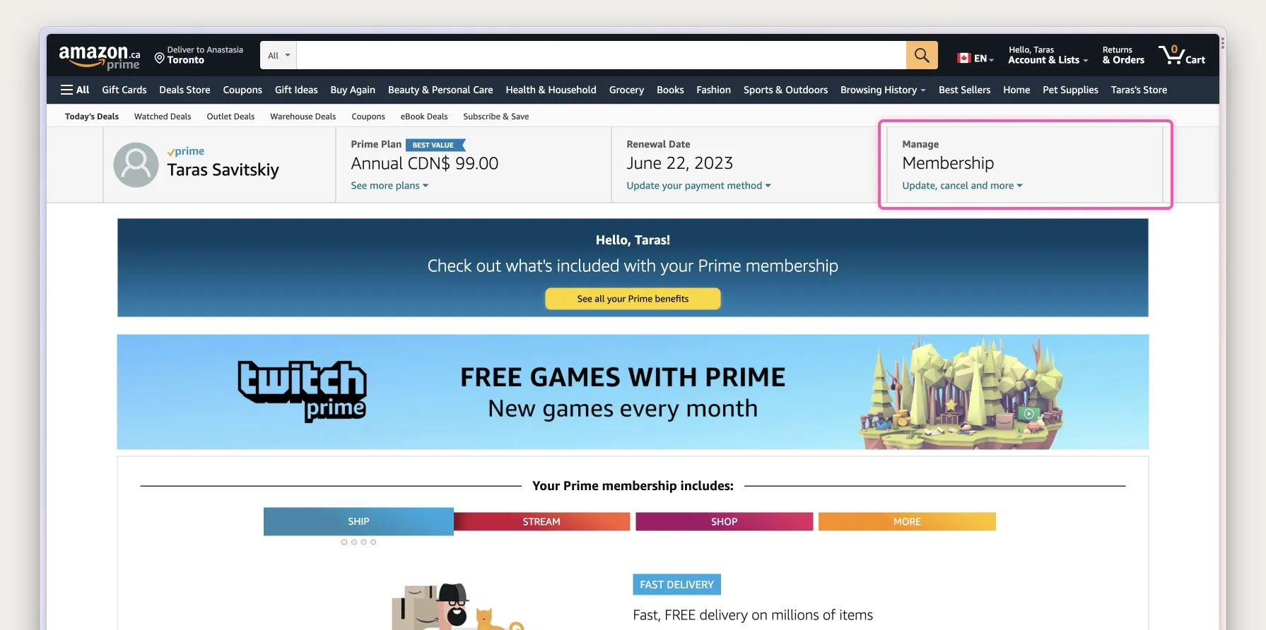 Amazon Prime page