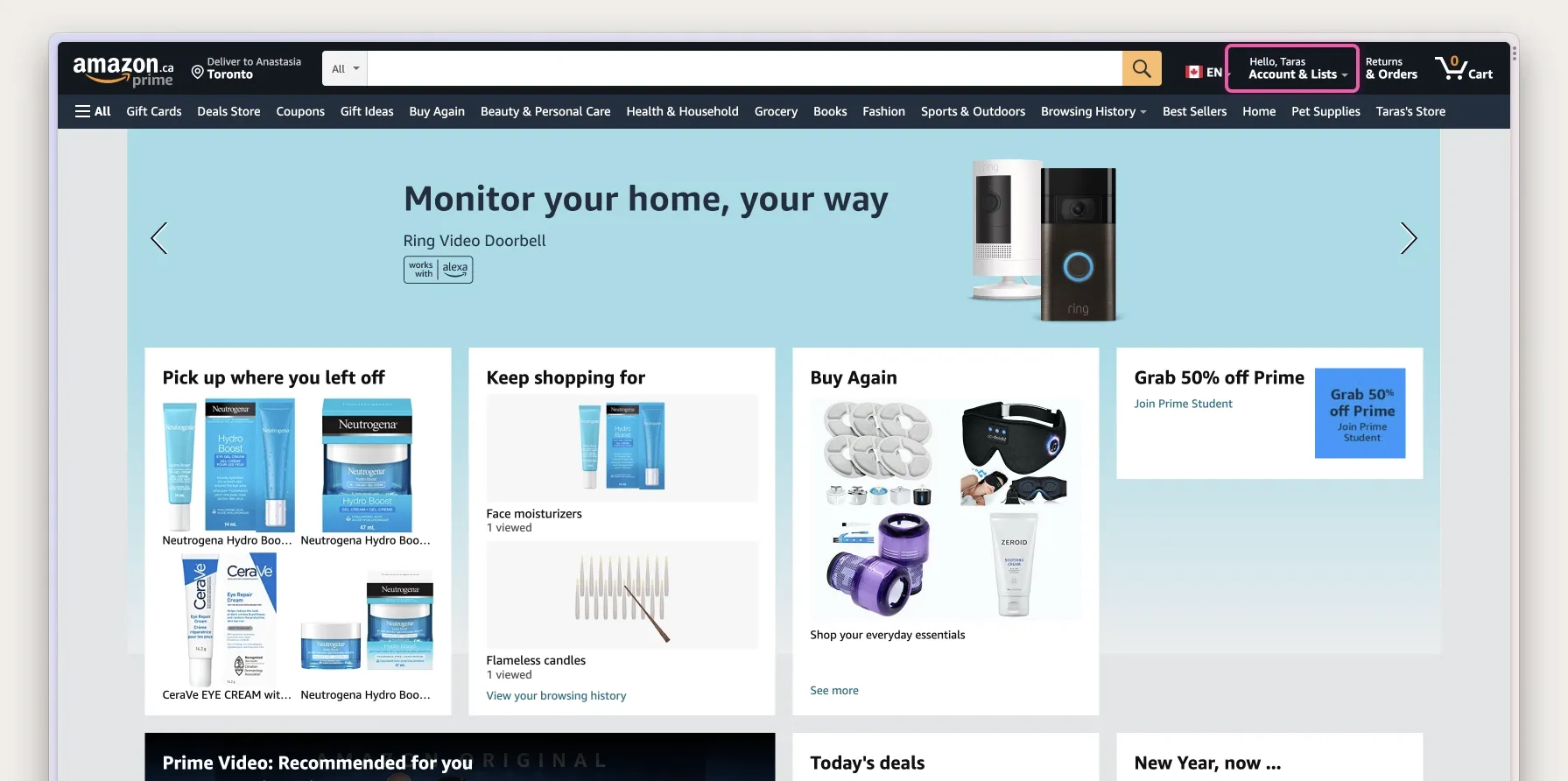 Amazon home page