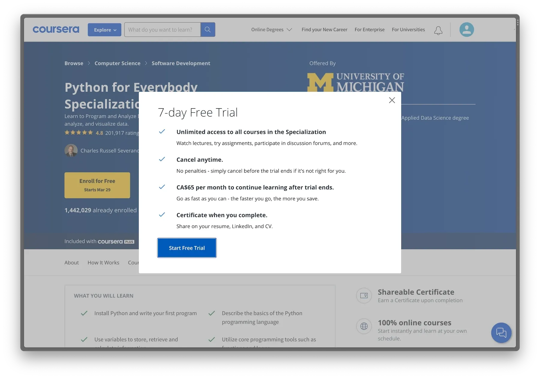 7-day free trial on Coursera
