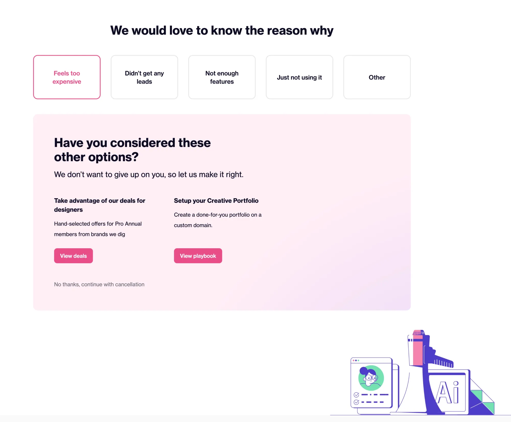 Dribbble, subscription cancellation, step 1
