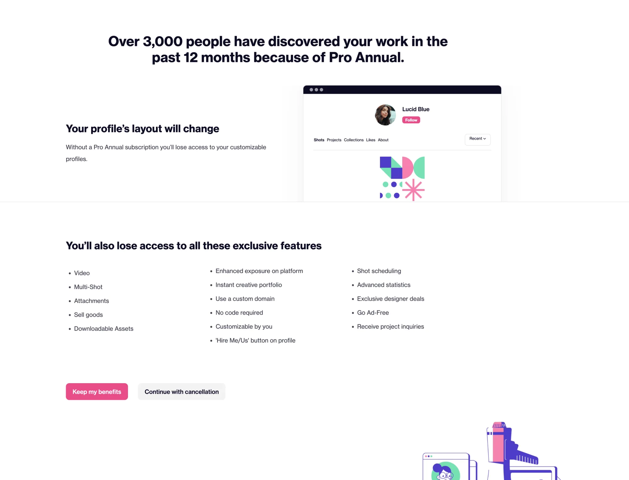 Dribbble, subscription cancellation, step 2