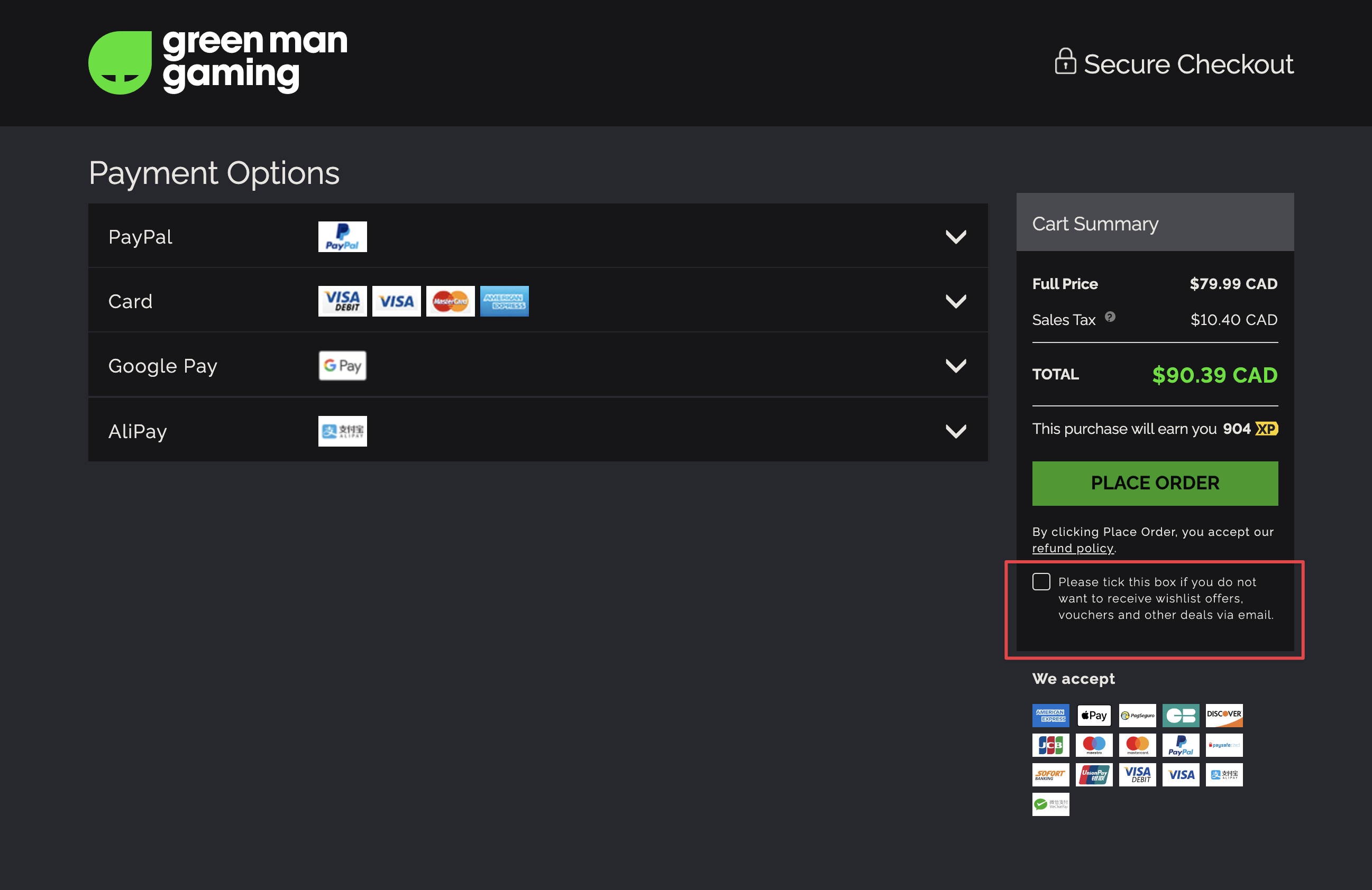 Green man gaming "Trick question" dark pattern