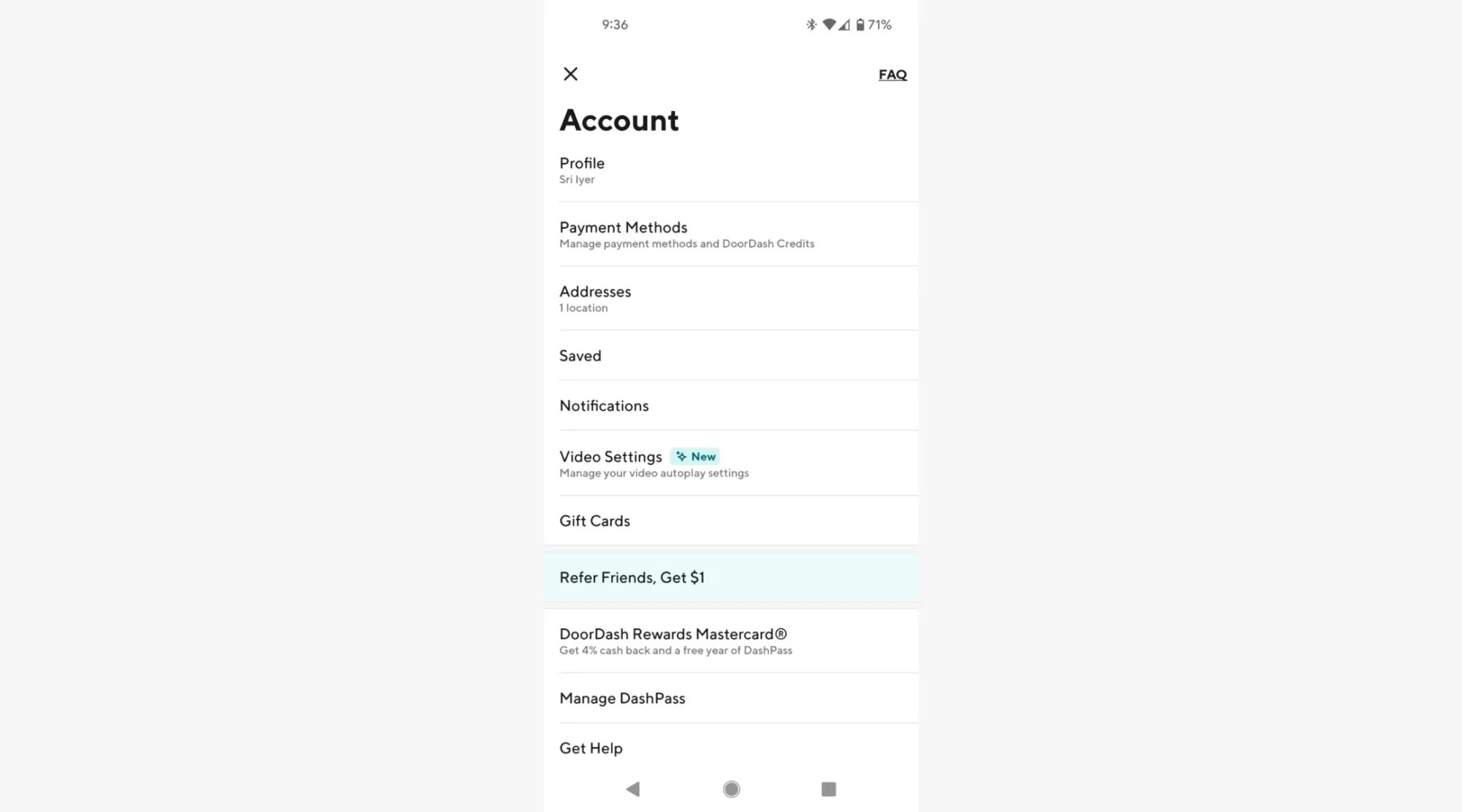 account page DoorDash