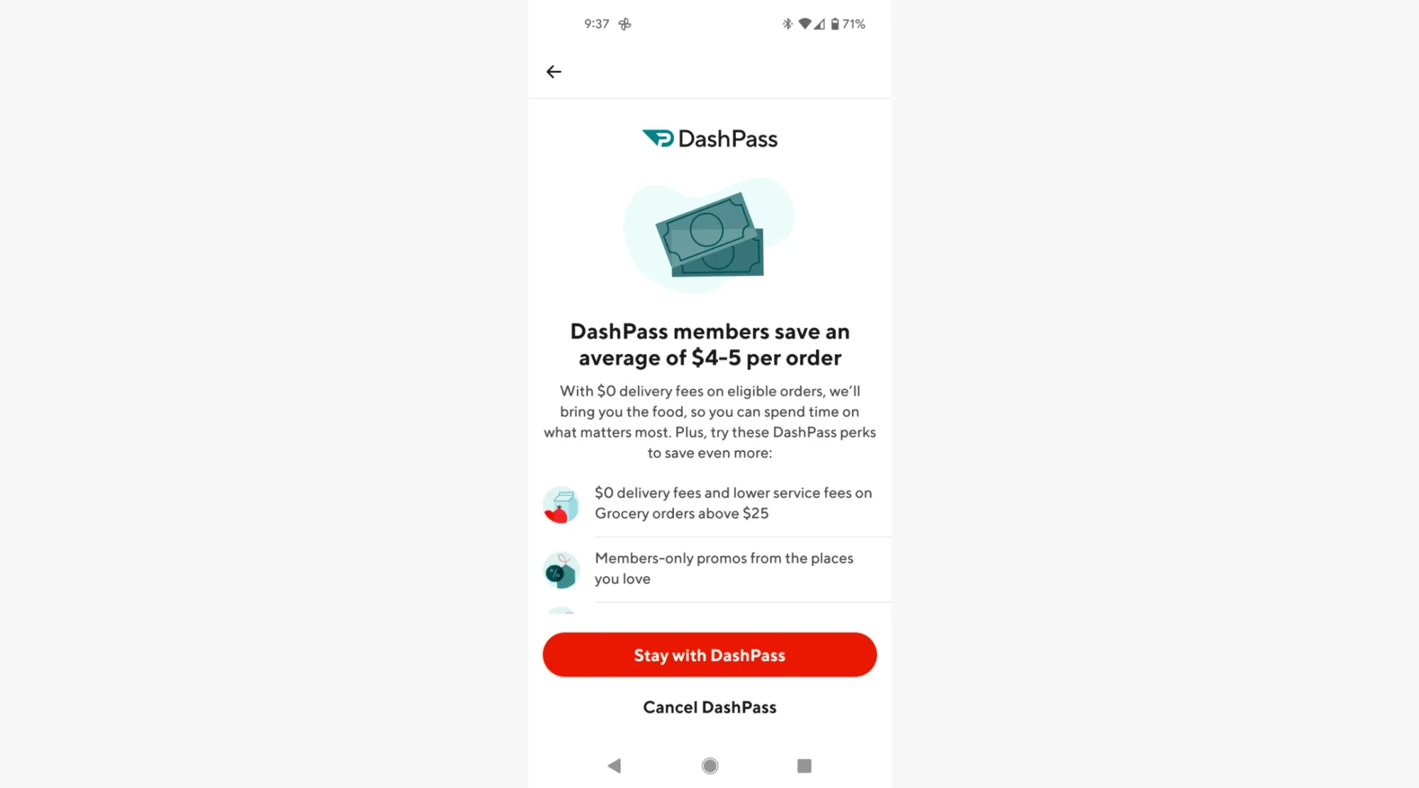 DashPass confirmation screen