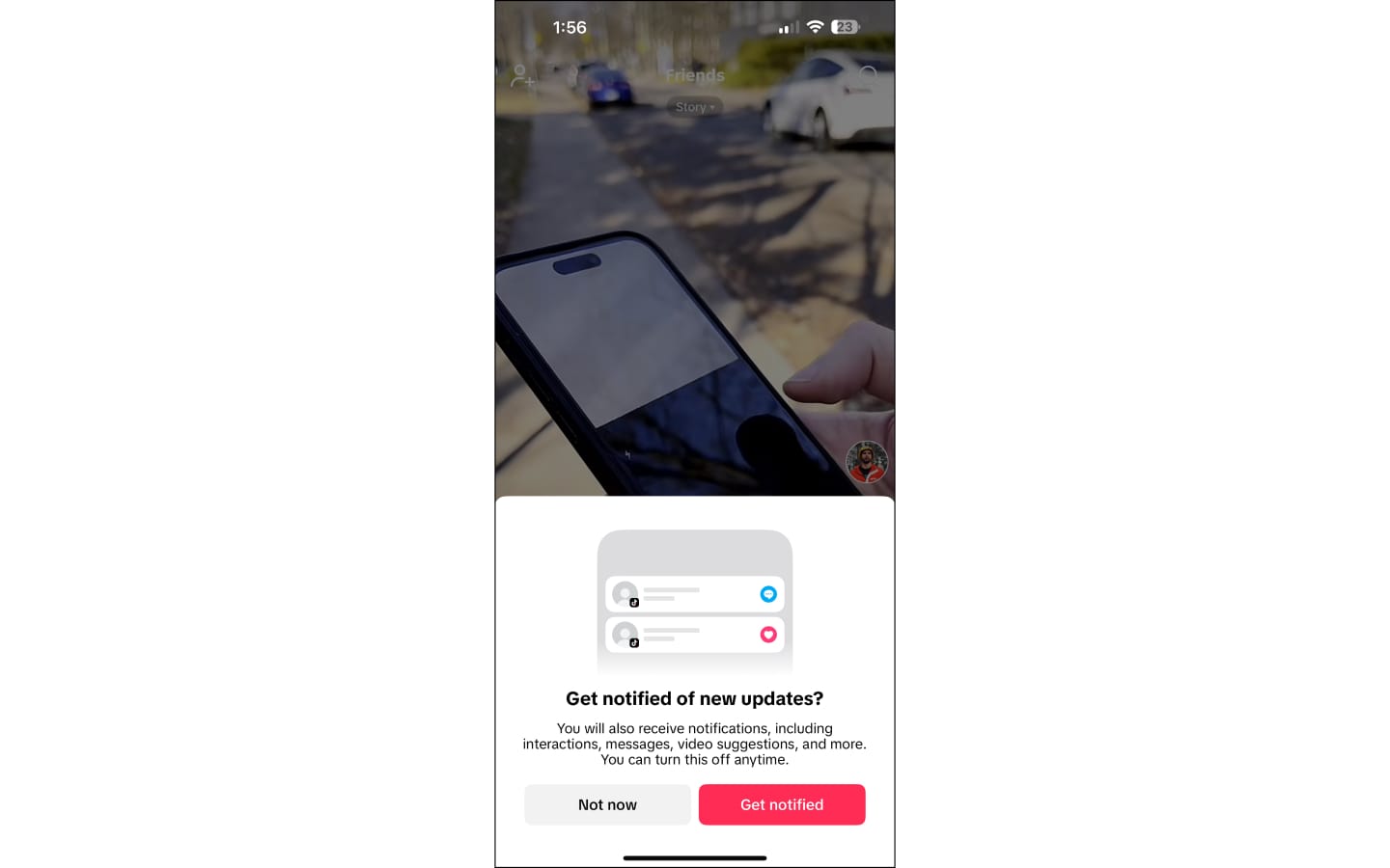 TikTok notification access screen