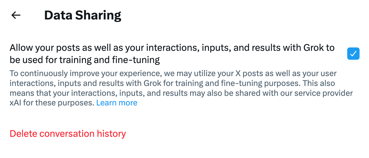 X data sharing setting