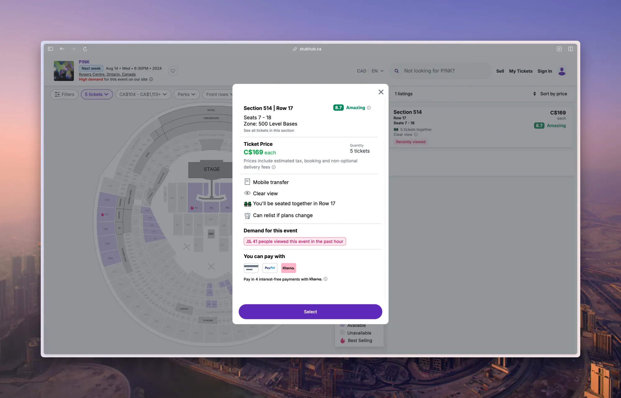 StubHub tickets quick look