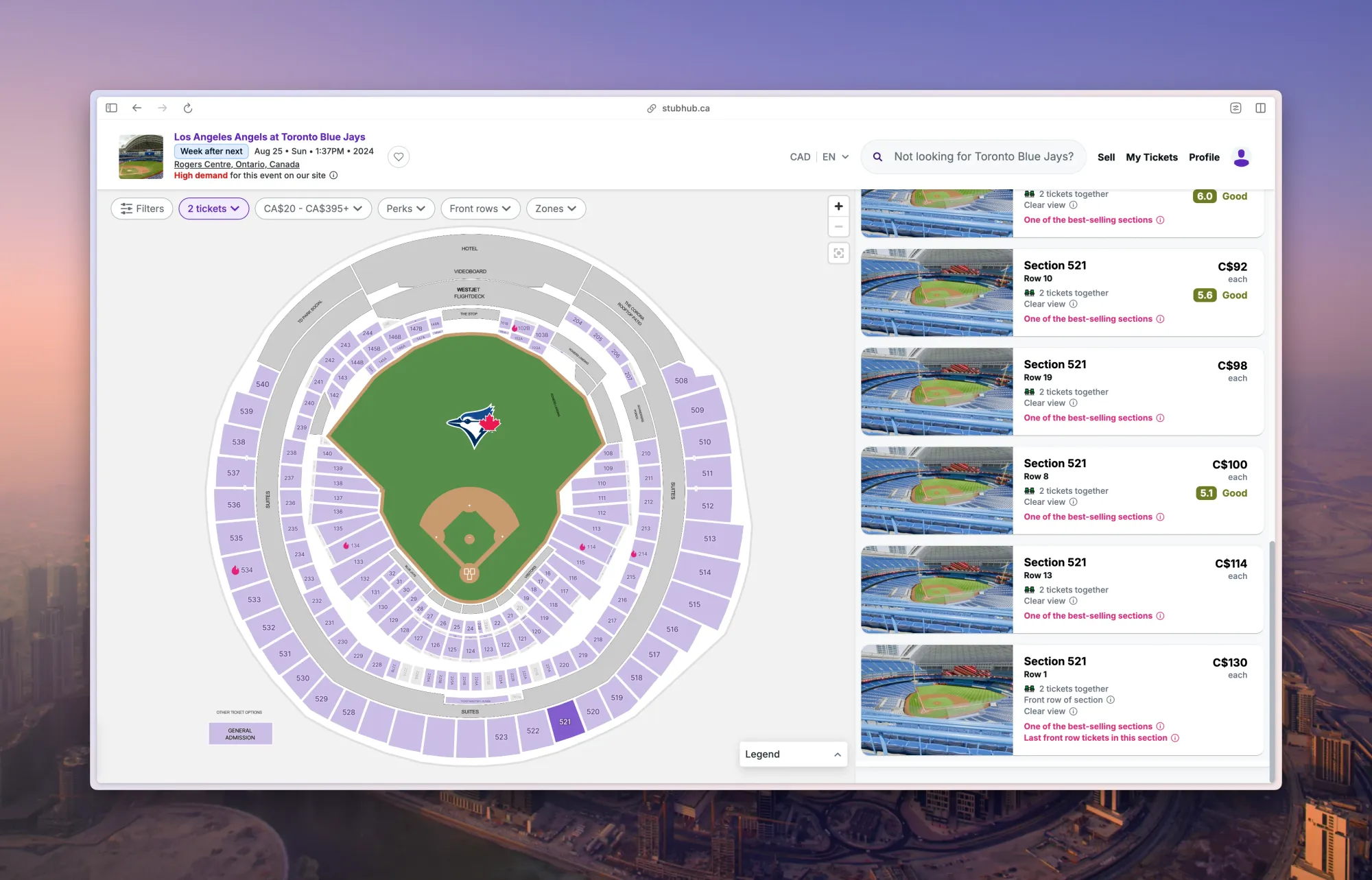 StubHub baseball game tickets overview