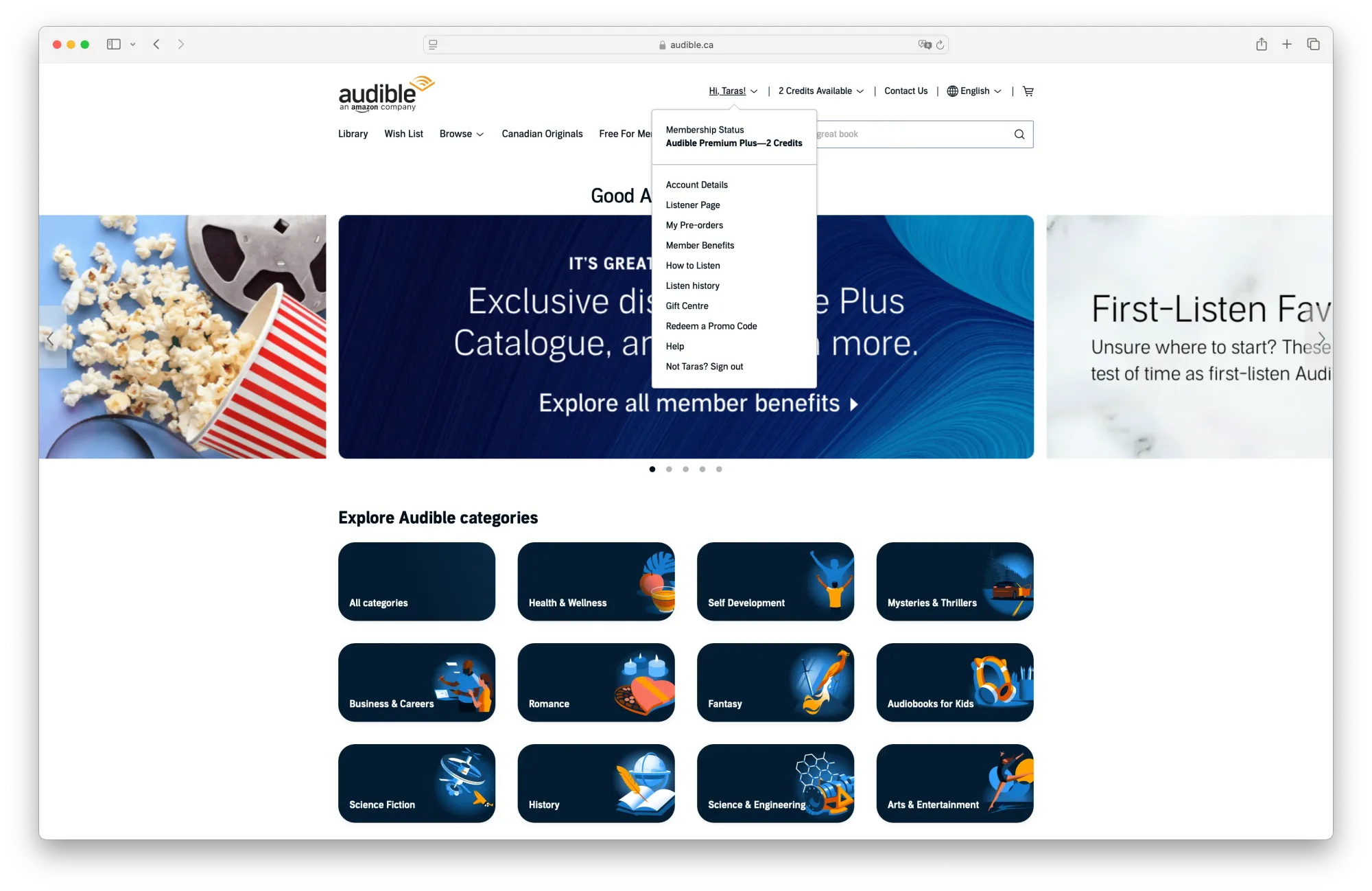 Audible dashboard
