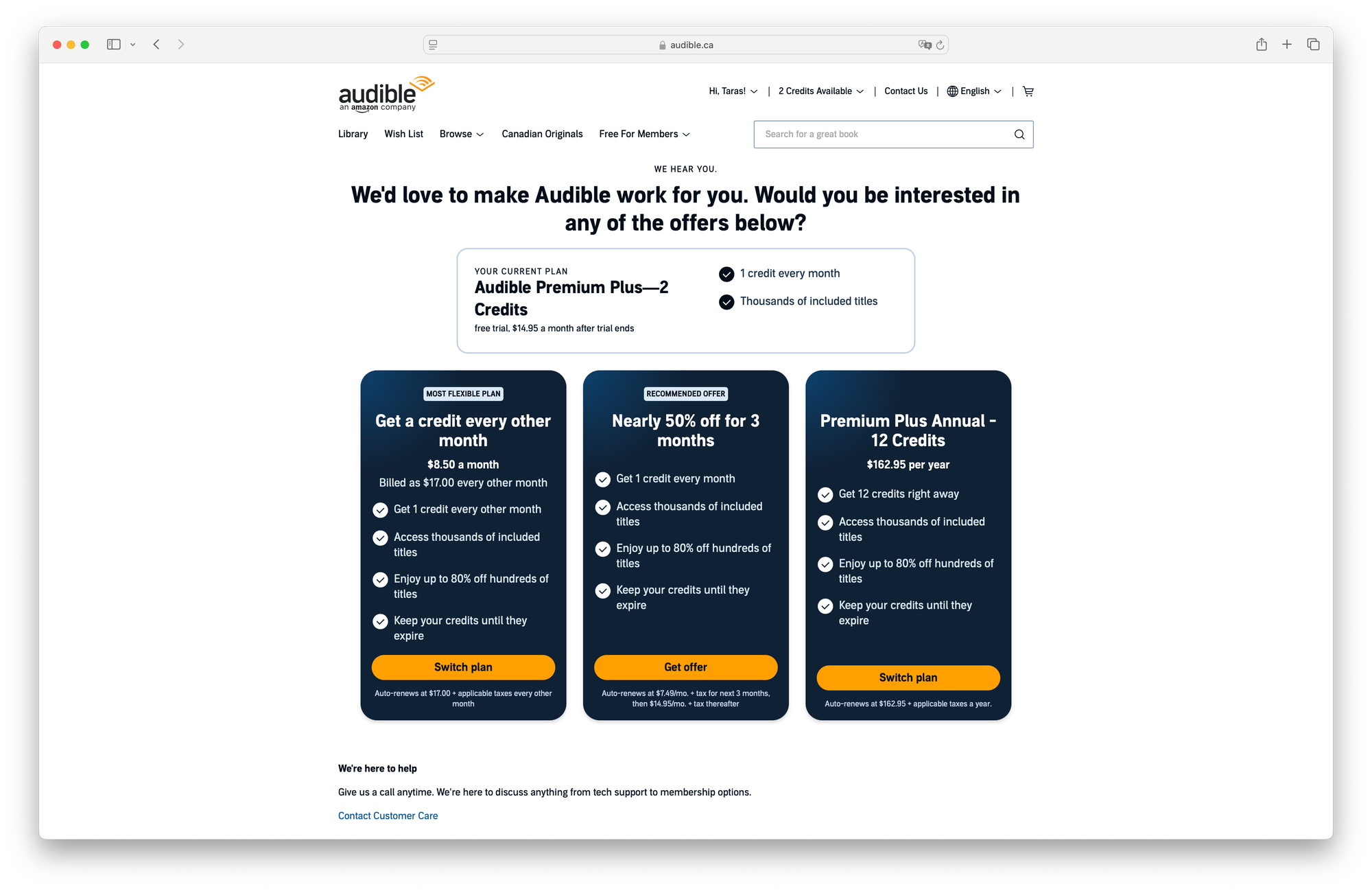Cancel membership, step 2, counter offer