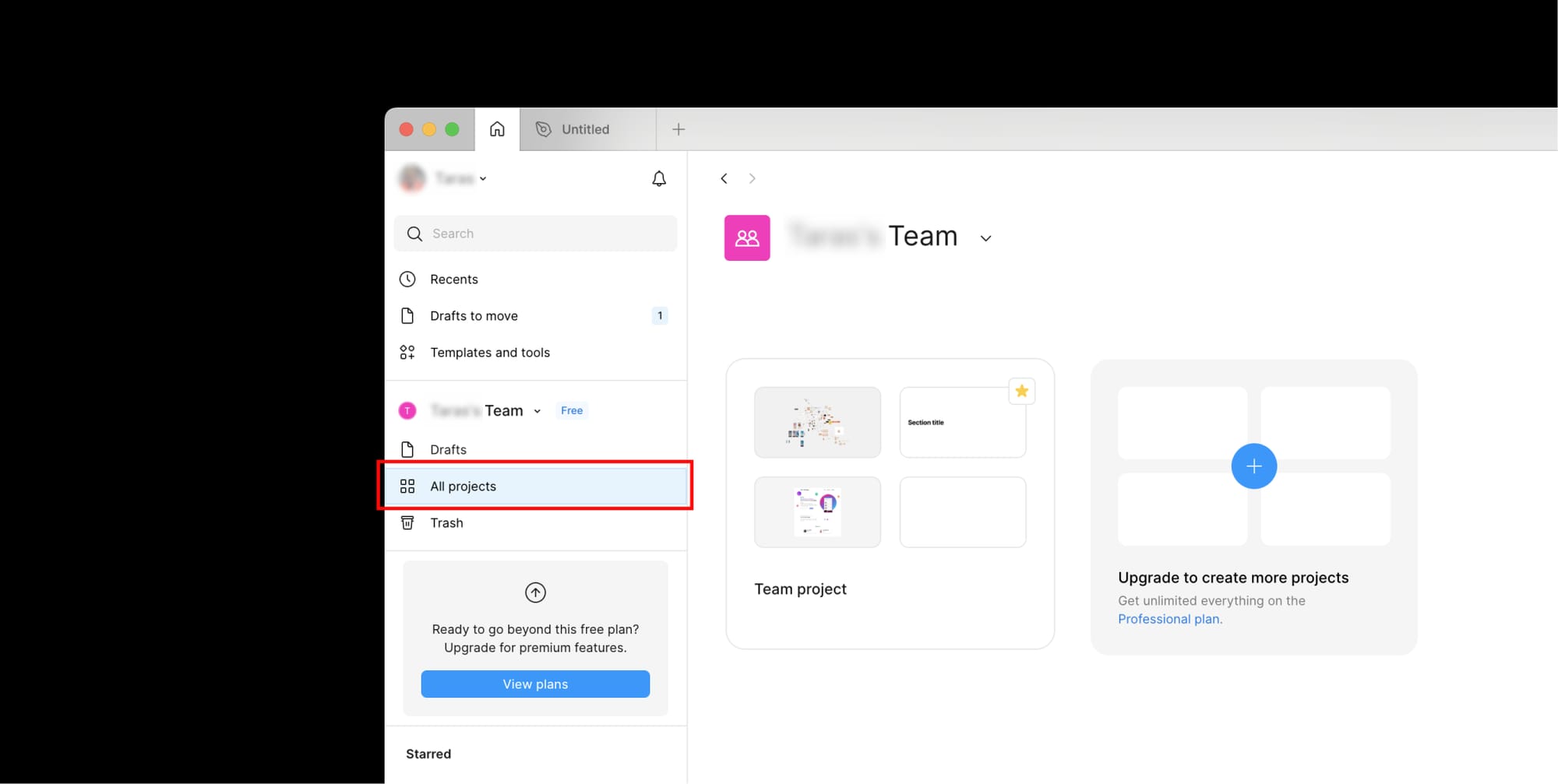 All projects page in Figma