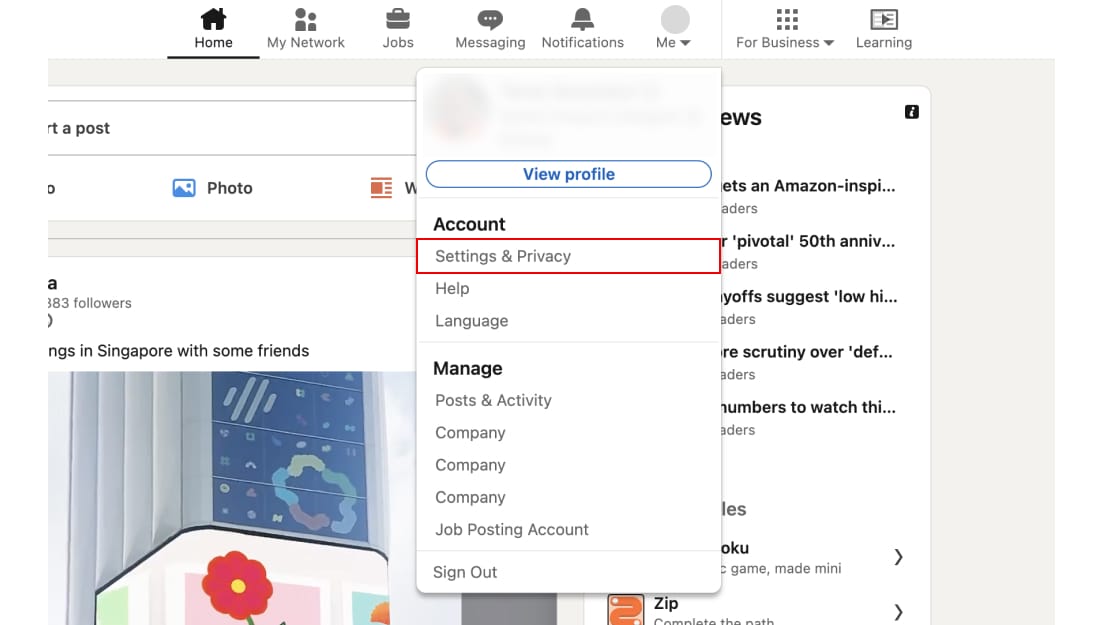 Profile menu