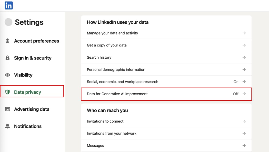 Data privacy settings